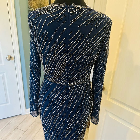 Mac Duggal 5240 Beaded Column Gown Size 4 Midnight Blue Long Sleeves $598 NWT - Picture 11 of 14